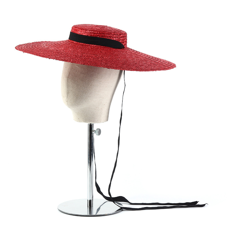 Bucket Hat Straw - 15ซม.กว้างฟางหมวกฤดูร้อนหมวกชายหาดสำหรับผู้หญิง Boater หมวก Sun หมวกสีเทาสีดำสีแดงสีชมพูสีฟ้าพร้อมสายคล้องคอ