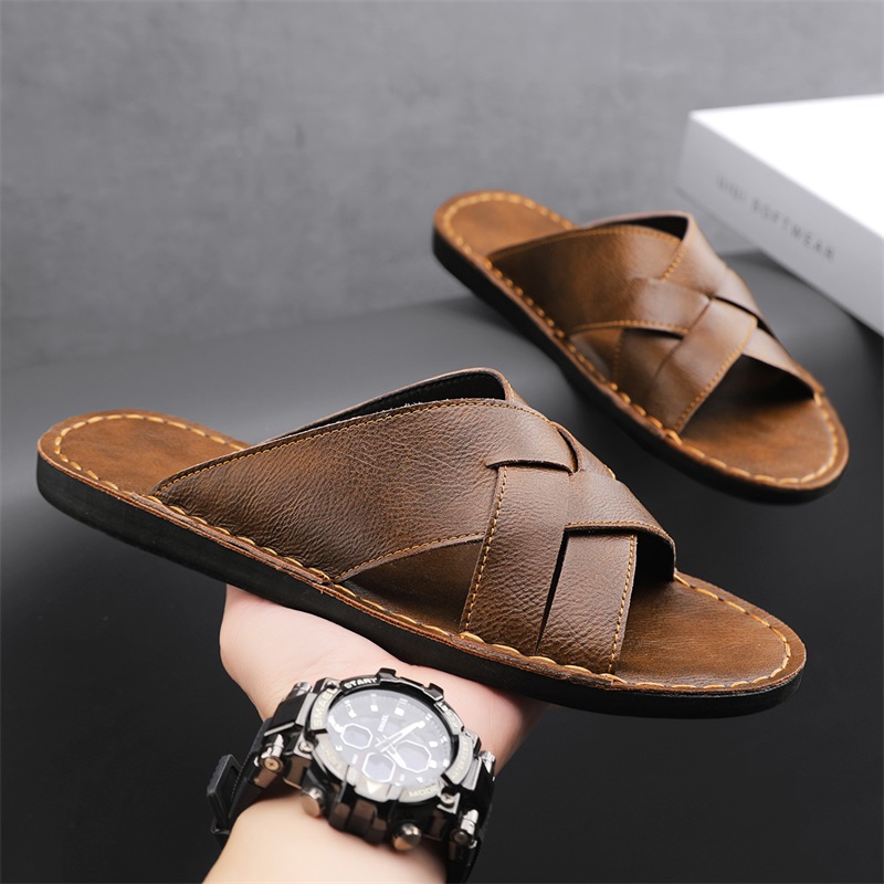 Flip Flop Leather Men - รองเท้าแตะหนังแท้สำหรับผู้ชาย รองเท้าลำลองฤดูร้อน รองเท้าแตะชายหาด ระบายอากาศได้ดี รองเท้าสวมสบาย รองเท้าฟลิปฟลอป