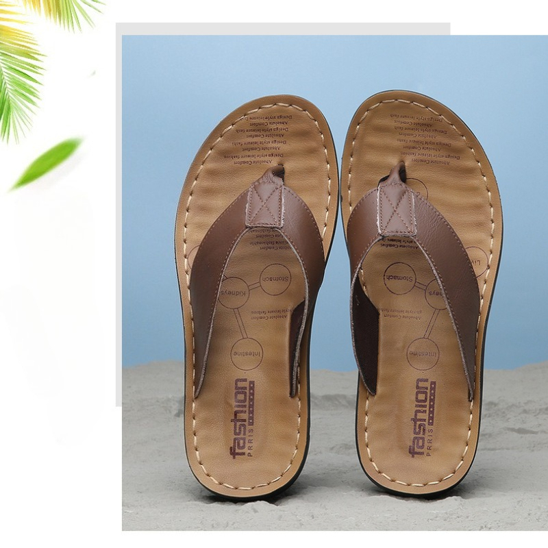 Flip Flop Leather Men - รองเท้าแตะหนังผู้ชาย รุ่นปี 2026 รองเท้าลำลองแบบสวมใส่กลางแจ้ง ชายหาด รองเท้าสลิปเปอร์แบบแบน