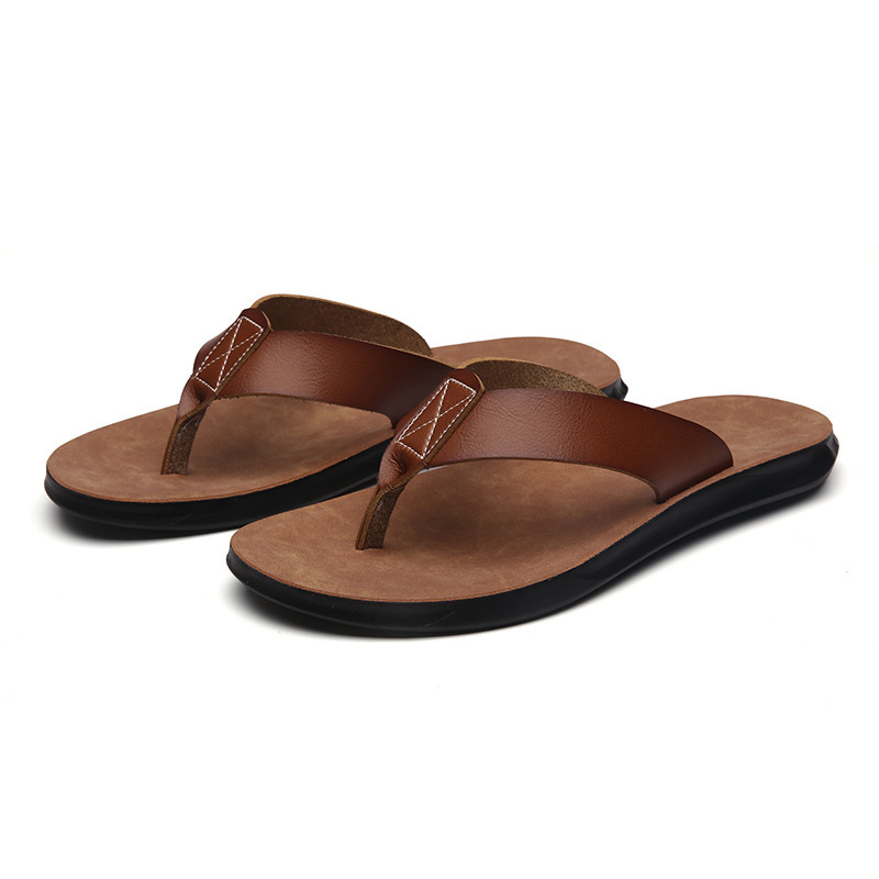 Flip Flop Leather Men - 38-47 รองเท้าแตะหนังอิตาลีแบบใหม่สำหรับผู้ชายรองเท้าลำลองชายหาดฤดูร้อนรองเท้าโรงแรมรองเท้าแตะผู้ชายรองเท้าส้นเตี้ยแบบเบาหรูหรารองเท้าผู้ชาย