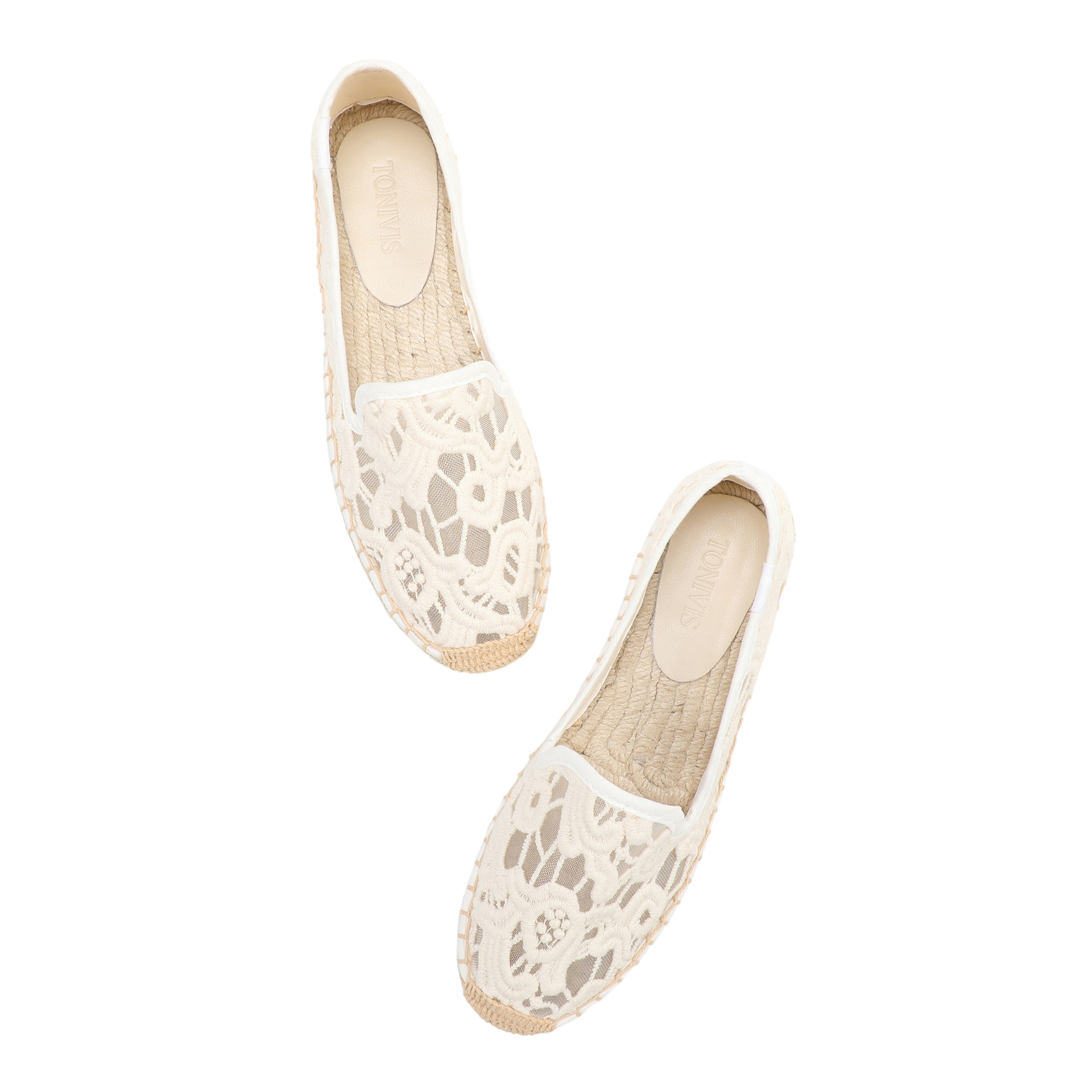Espadrille Slip On - รองเท้าส้นเตี้ยแบบสวมสำหรับผู้หญิง ตกแต่งด้วยลูกไม้ ดีไซน์เรียบหรู เหมาะสำหรับใส่ลำลองในฤดูร้อน