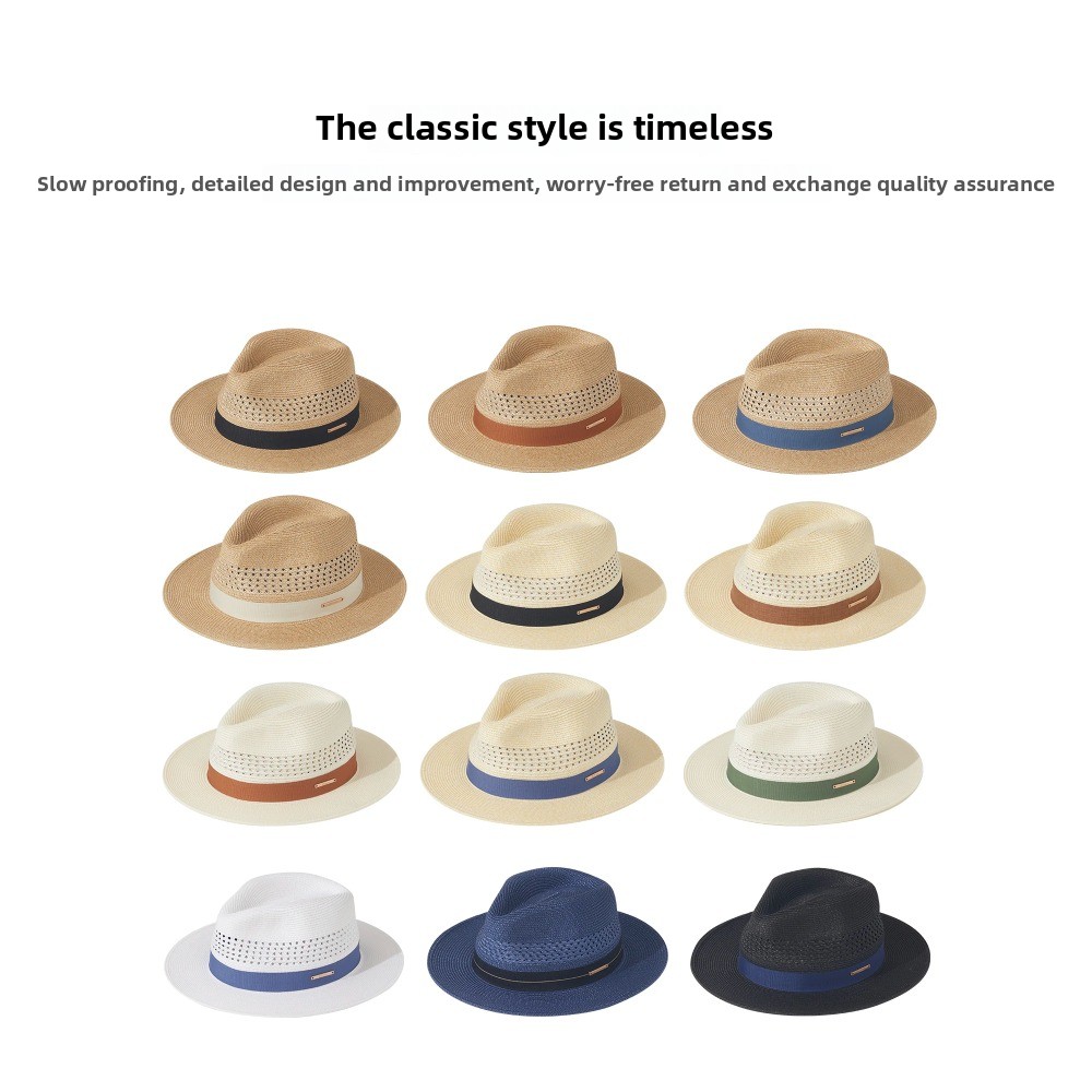 Bucket Hat Straw - ขนาดใหญ่ 60 ซม.ปานามาแจ๊สหมวกฟางผู้ชายผู้หญิงกลางแจ้งครีมกันแดด Hole Sun หมวกฤดูร้อน