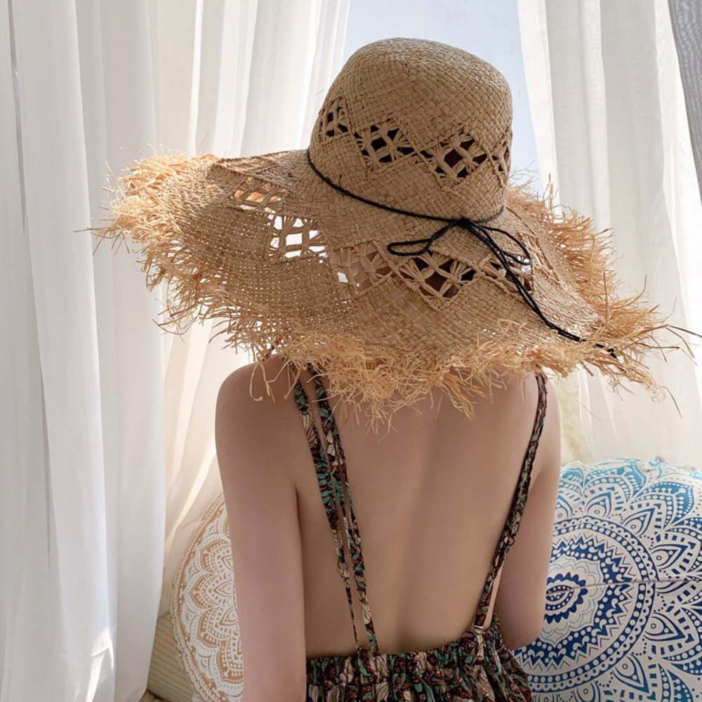 ใหม่ขนาดใหญ่ปีกกว้างหมวกฟางป้อ - Bucket Hat Straw บทวิจารณ์และราคา