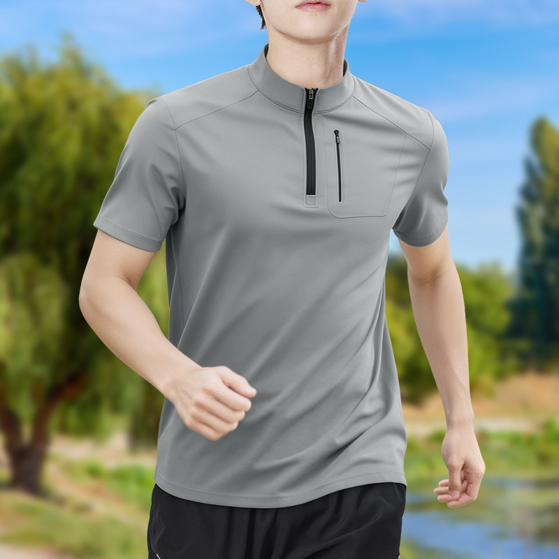 เสื้อยืดแขนสั้นผู้ชายแบบซิปครึ - Shirt Camp Collar บทวิจารณ์และราคา