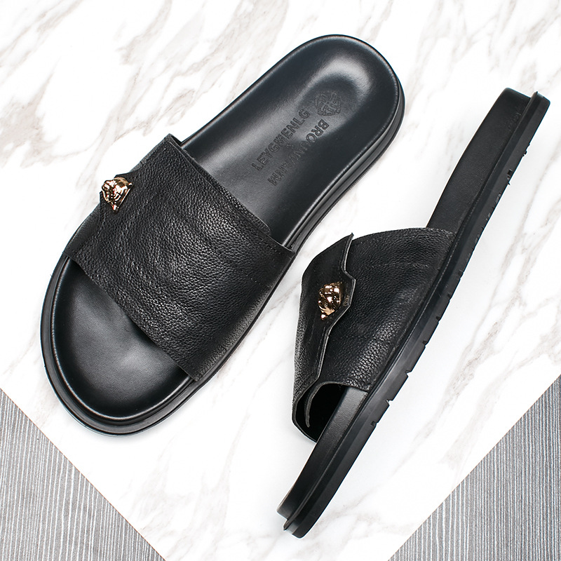 2025 ใหม่ของแท้หนังรองเท้าแตะโ - Flip Flop Leather Men บทวิจารณ์และราคา