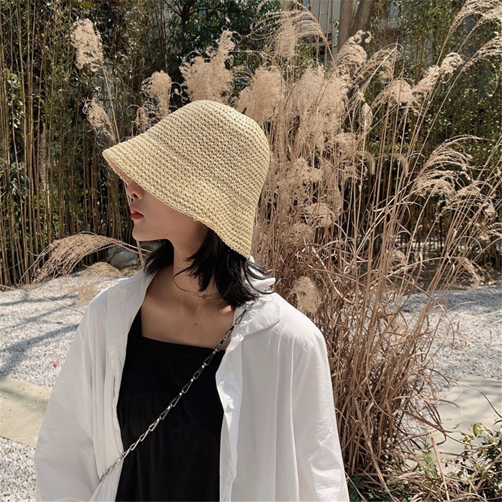 Hot Women's Fashion Summer Cap - Bucket Hat Straw บทวิจารณ์และราคา