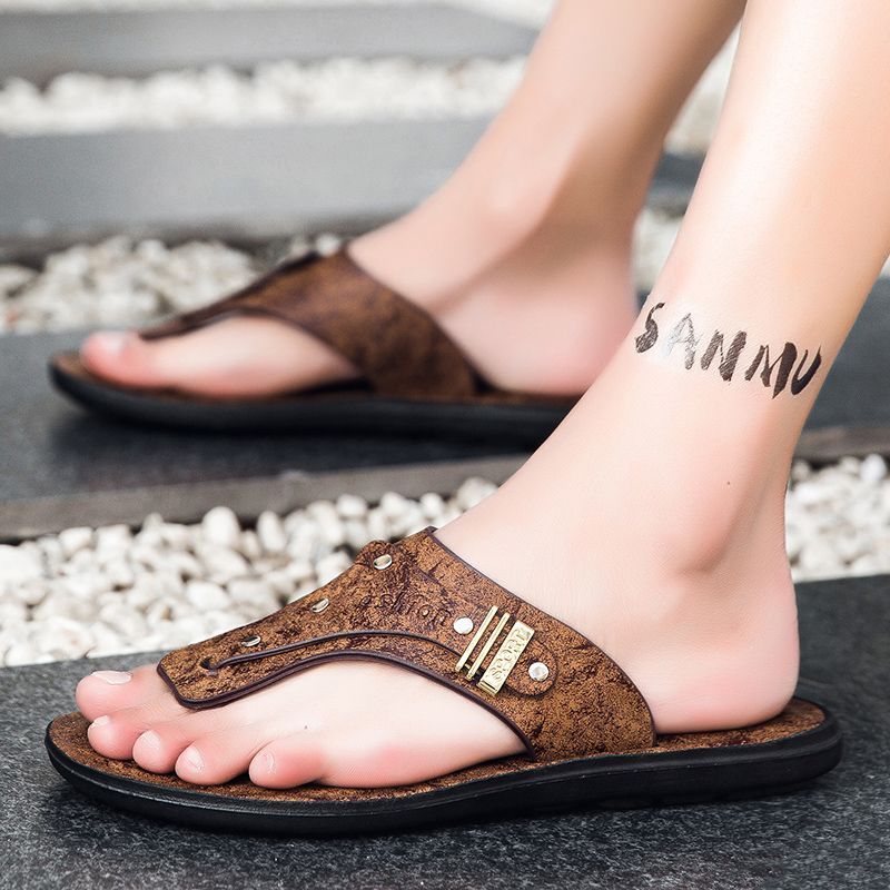 รองเท้าแตะผู้ชายแบบหนีบ รุ่นให - Flip Flop Leather Men บทวิจารณ์และราคา