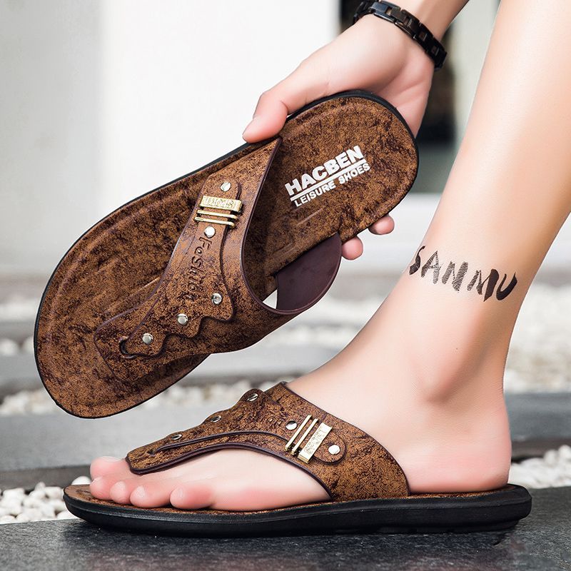 รองเท้าแตะผู้ชายแบบหนีบ รุ่นให - Flip Flop Leather Men บทวิจารณ์และราคา
